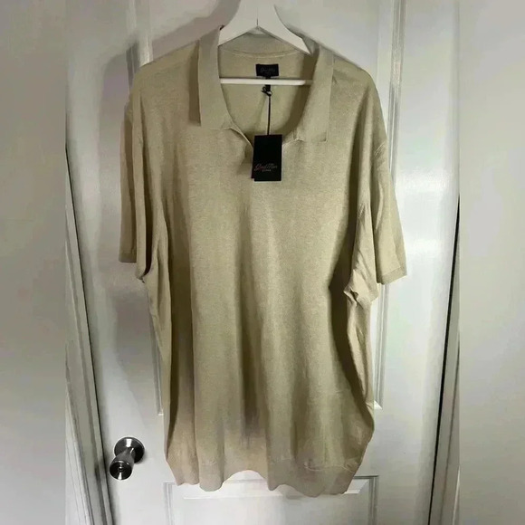 Good Man Brand Other - NWT Good Man Brand Johnny Collar Linen Blend Warm Sand Beige Polo Shirt - 4XL